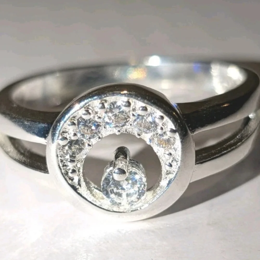 Luxury High Quality Unisex 925 Sterling Silver Crystal Crescent Moon Ring sz 8